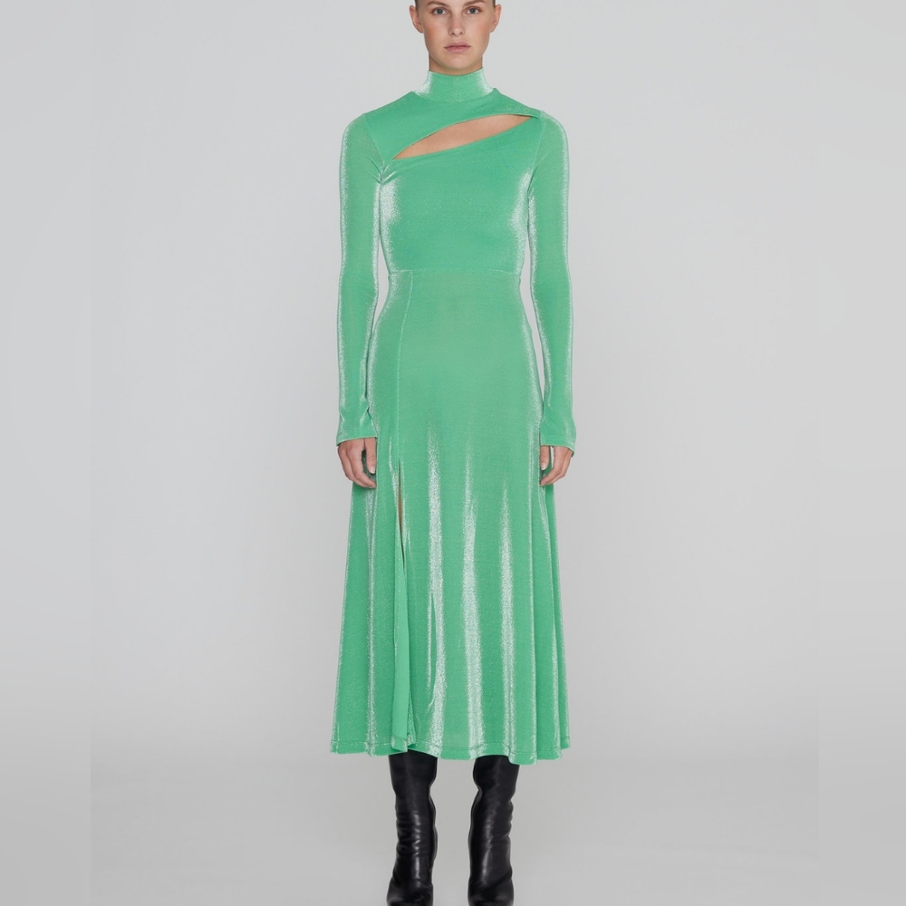 ROTATE Metallic Nylon Cut-Out Dress Bright Green size 8